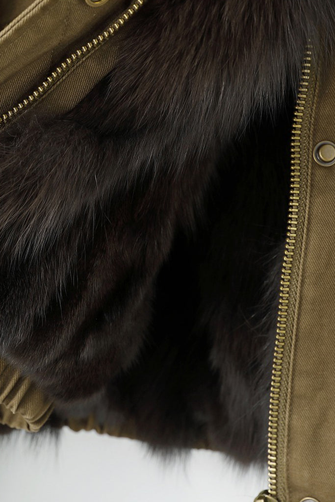 Fox Fur Bomber Parka Jacket with Detachable Collar  Fibflx