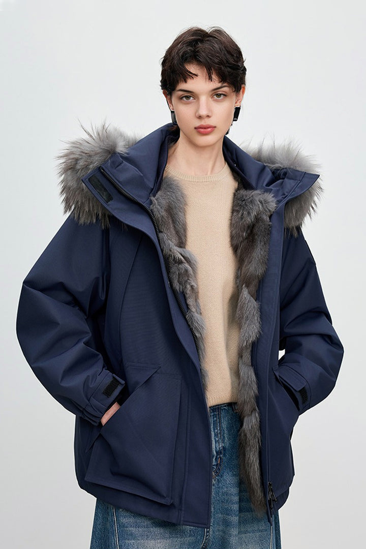 Fox Fur Lined Double-Zip Parka Jacket with Raccoon Fur Hood  Fibflx