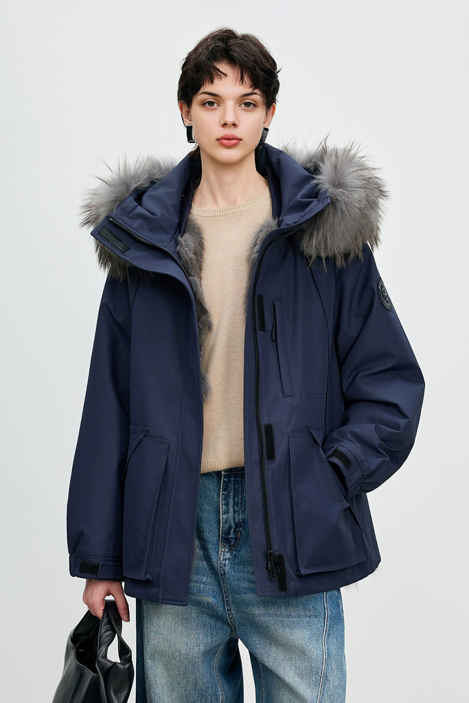 Fox Fur Lined Double-Zip Parka Jacket with Raccoon Fur Hood  Fibflx