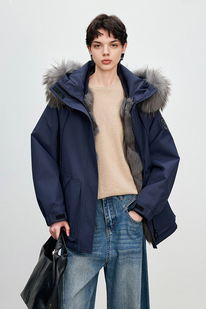 Fox Fur Lined Double-Zip Parka Jacket with Raccoon Fur Hood  Fibflx