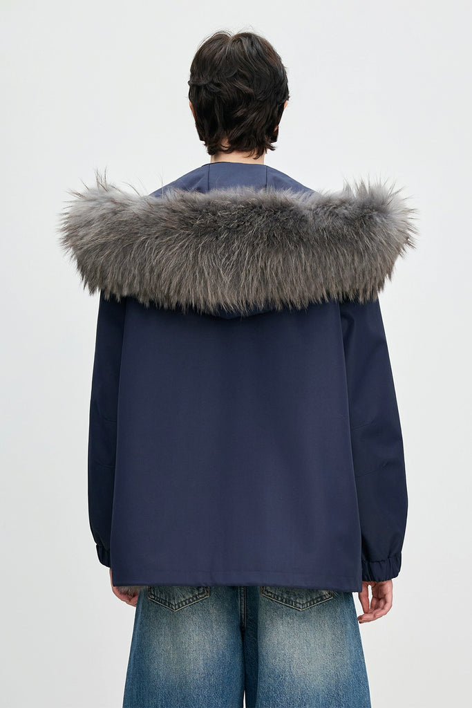 Fox Fur Lined Double-Zip Parka Jacket with Raccoon Fur Hood  Fibflx