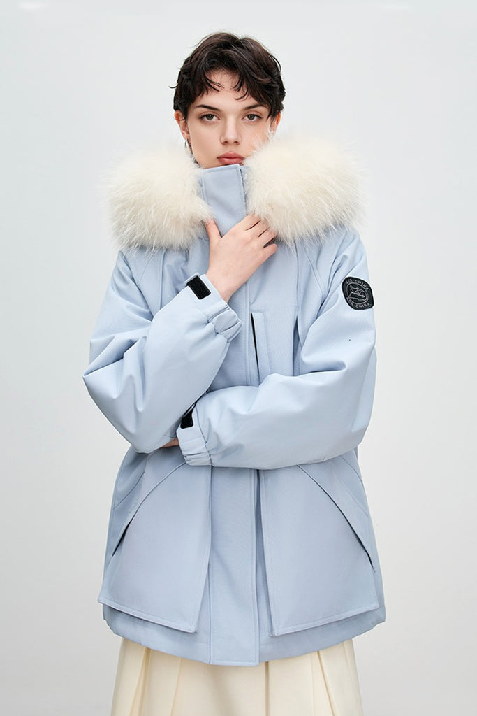 Fox Fur Lined Double-Zip Parka Jacket with Raccoon Fur Hood  Fibflx