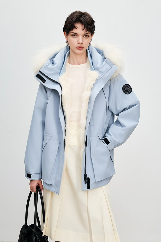 Fox Fur Lined Double-Zip Parka Jacket with Raccoon Fur Hood  Fibflx