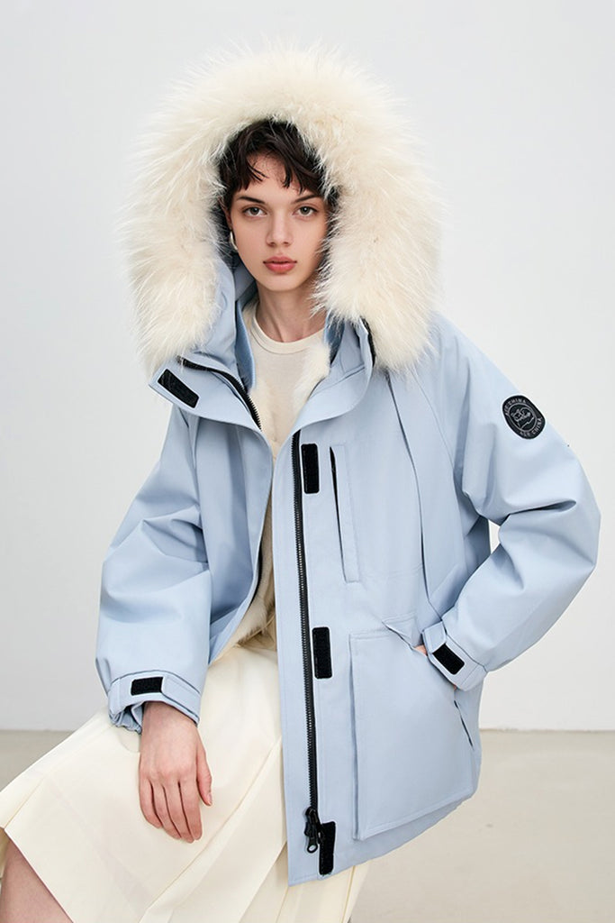 Fox Fur Lined Double-Zip Parka Jacket with Raccoon Fur Hood  Fibflx