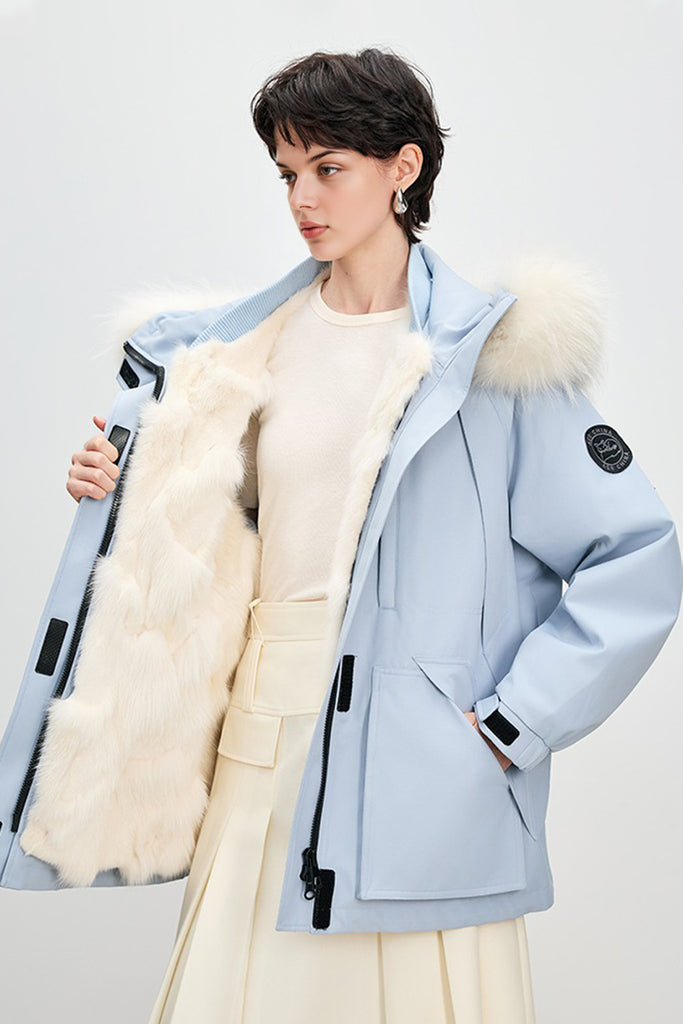 Fox Fur Lined Double-Zip Parka Jacket with Raccoon Fur Hood  Fibflx