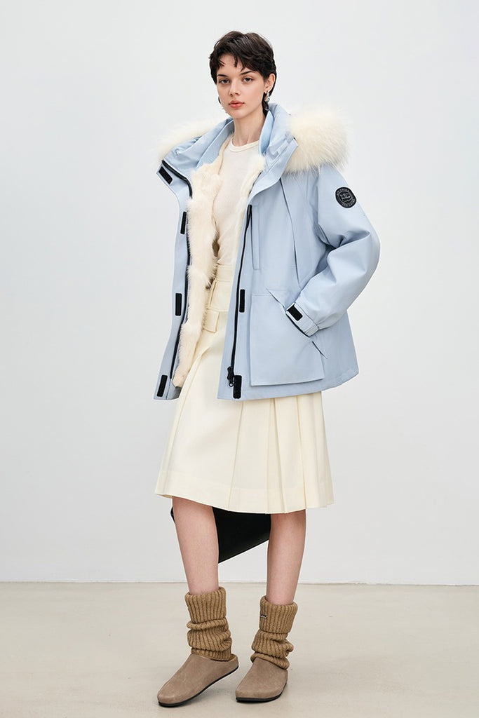 Fox Fur Lined Double-Zip Parka Jacket with Raccoon Fur Hood  Fibflx