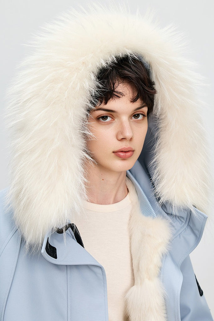 Fox Fur Lined Double-Zip Parka Jacket with Raccoon Fur Hood  Fibflx