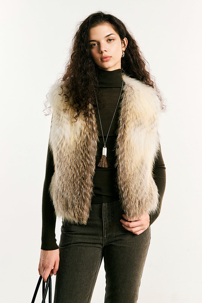 Fox Fur Vest ¨C Real Fur Sleeveless Shearling Gilet Heather White / M Fibflx