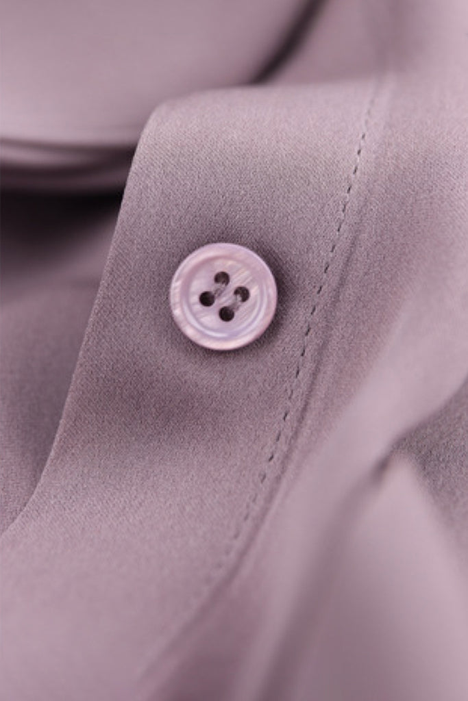 French Silk V-Neck Long-Sleeve Ribbon Blouse  Fibflx