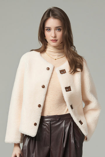 Fibflx Women's French Style Petite Shearling Jacket