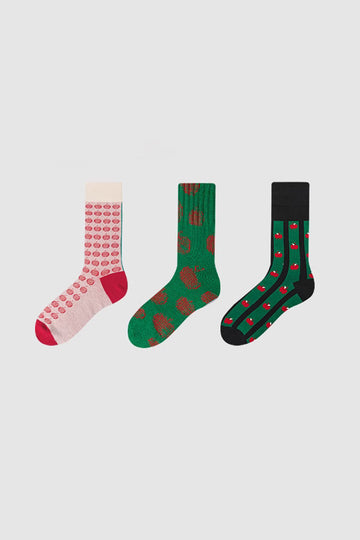 Fibflx Women's Funny Christmas-Themed Cotton Blend Crew Socks Set_3-Pack