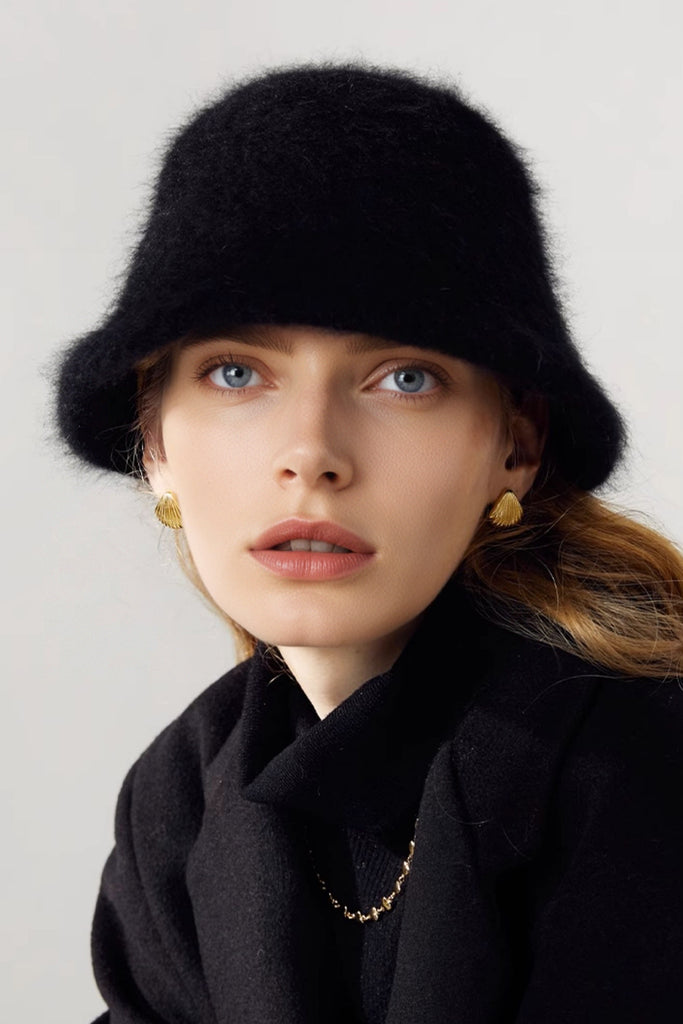 Fuzzy Angora Rabbit Fur Cloche Hat  Fibflx