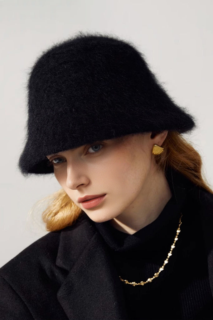 Fuzzy Angora Rabbit Fur Cloche Hat  Fibflx
