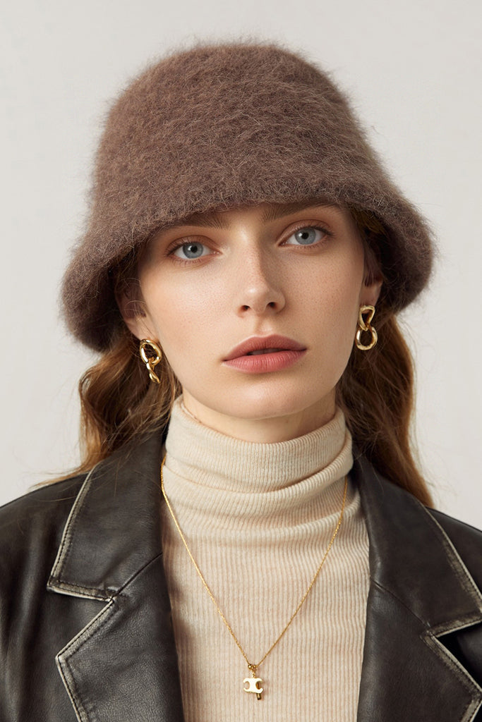 Fuzzy Angora Rabbit Fur Cloche Hat Espresso Brown / One Size Fibflx