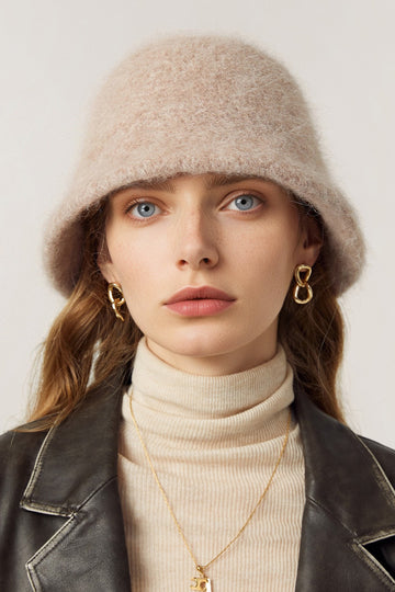 Fuzzy Angora Rabbit Fur Cloche Hat - Fibflx