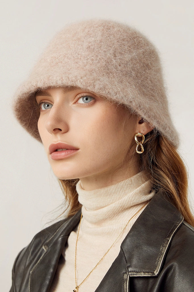 Fuzzy Angora Rabbit Fur Cloche Hat  Fibflx