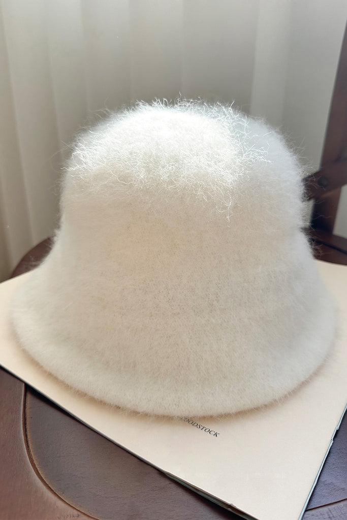 Fuzzy Angora Rabbit Fur Cloche Hat Off White / One Size Fibflx