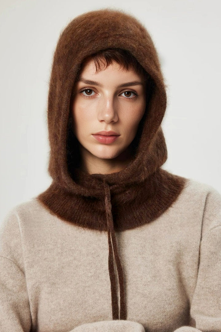Fuzzy Brushed Cashmere Drawstring Balaclava Coconut Brown / One Size Fibflx