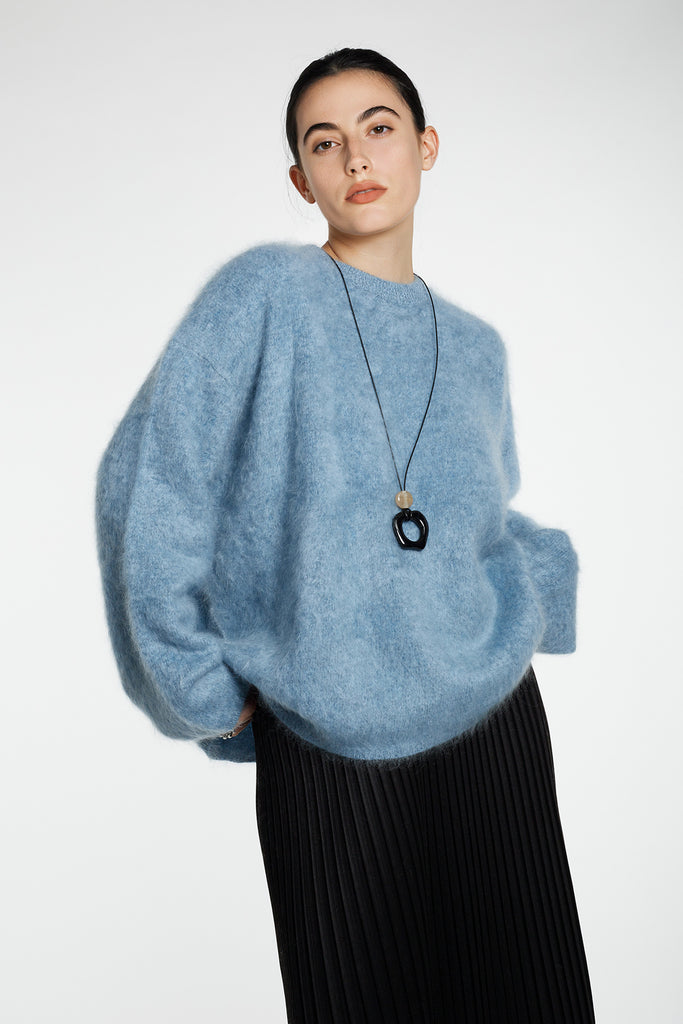 Fuzzy Brushed Cashmere Marled Crewneck Sweater  Fibflx