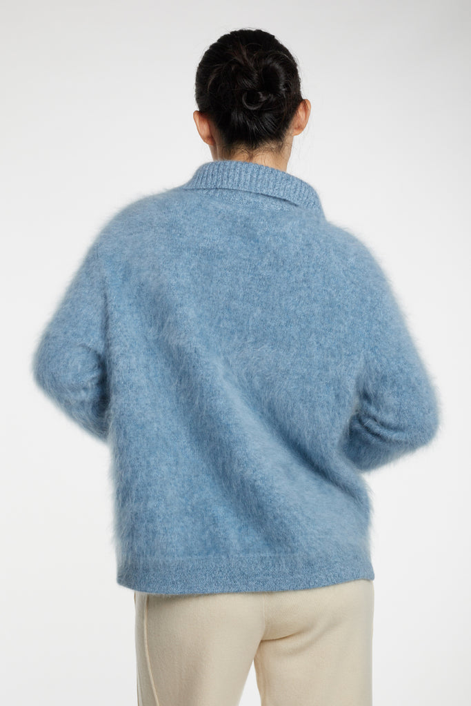 Fuzzy Brushed Cashmere Marled Quarter-Zip Polo Sweater  Fibflx