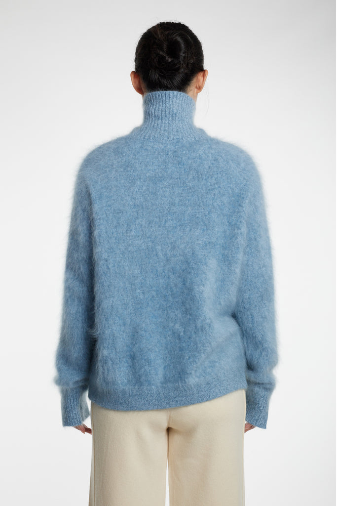 Fuzzy Brushed Cashmere Marled Quarter-Zip Polo Sweater  Fibflx