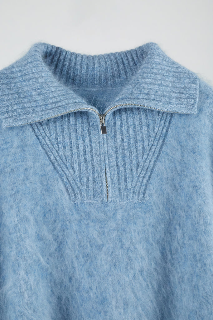 Fuzzy Brushed Cashmere Marled Quarter-Zip Polo Sweater  Fibflx