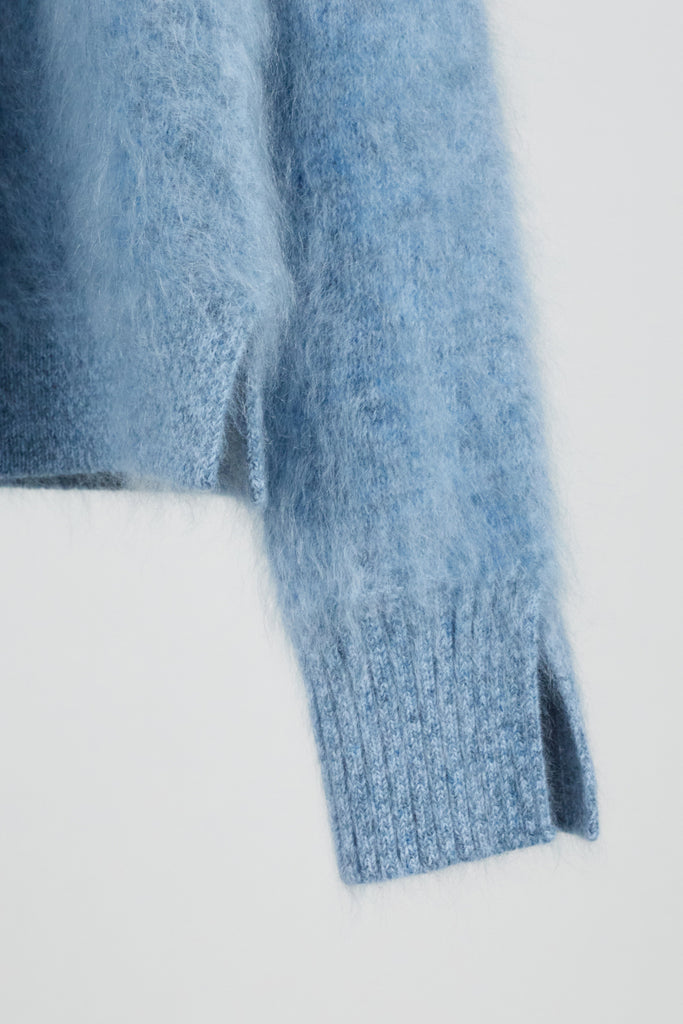 Fuzzy Brushed Cashmere Marled Quarter-Zip Polo Sweater  Fibflx