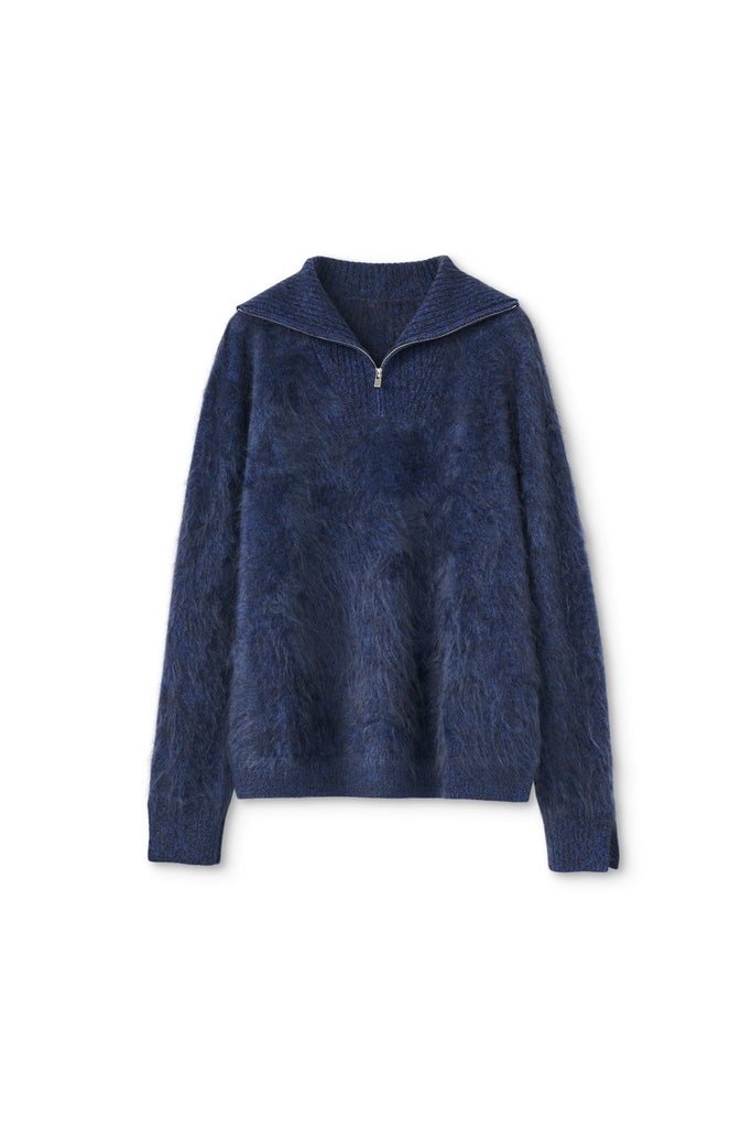 Fuzzy Brushed Cashmere Marled Quarter-Zip Polo Sweater  Fibflx