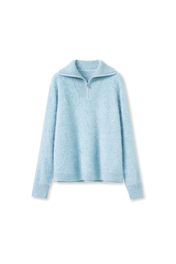Fuzzy Brushed Cashmere Marled Quarter-Zip Polo Sweater  Fibflx