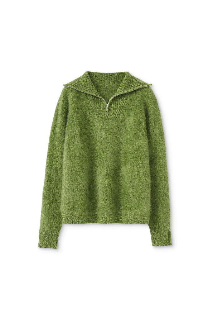 Fuzzy Brushed Cashmere Marled Quarter-Zip Polo Sweater  Fibflx