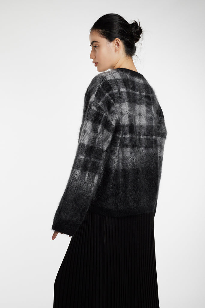 Fuzzy Brushed Cashmere Plaid Pullover Sweater  Fibflx