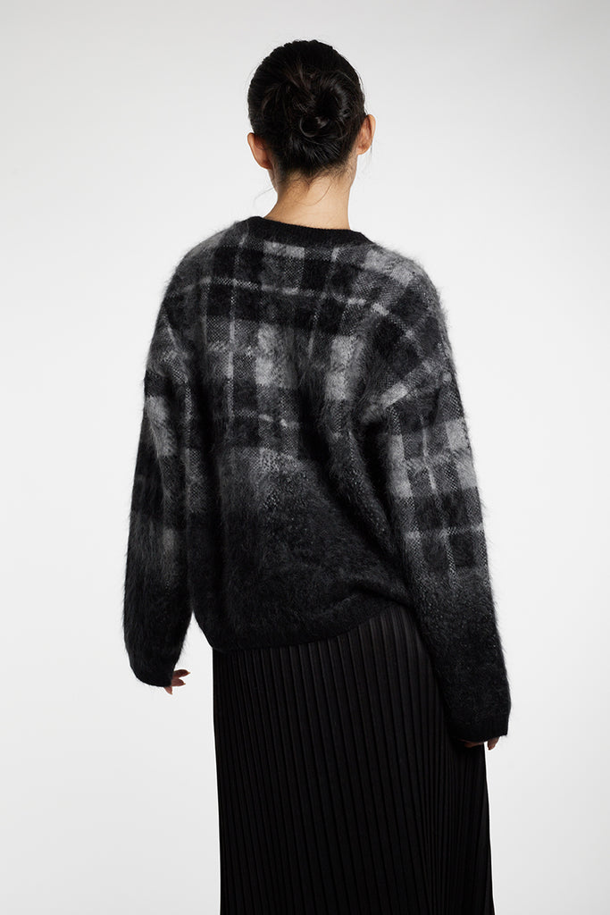 Fuzzy Brushed Cashmere Plaid Pullover Sweater  Fibflx