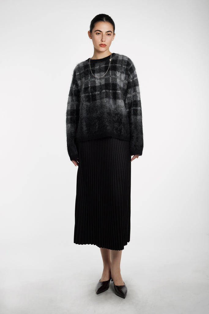 Fuzzy Brushed Cashmere Plaid Pullover Sweater  Fibflx