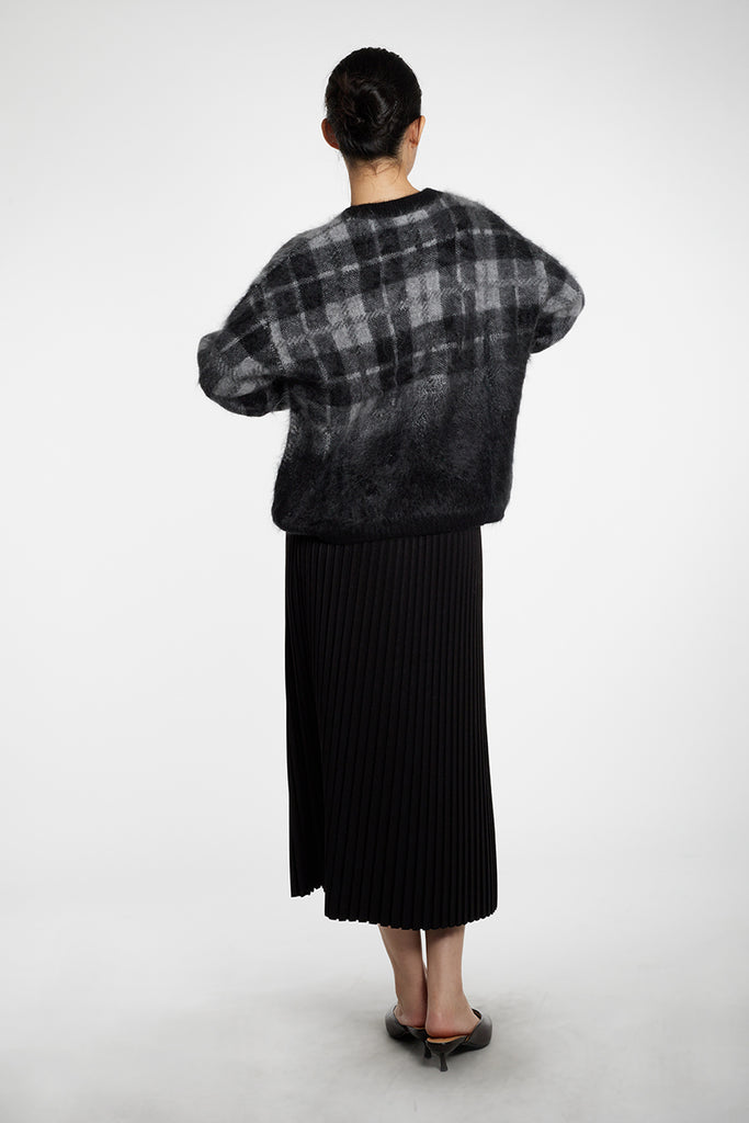 Fuzzy Brushed Cashmere Plaid Pullover Sweater  Fibflx