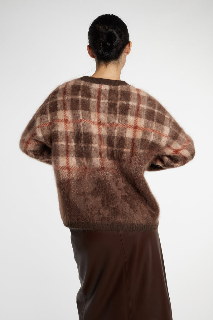 Fuzzy Brushed Cashmere Plaid Pullover Sweater  Fibflx