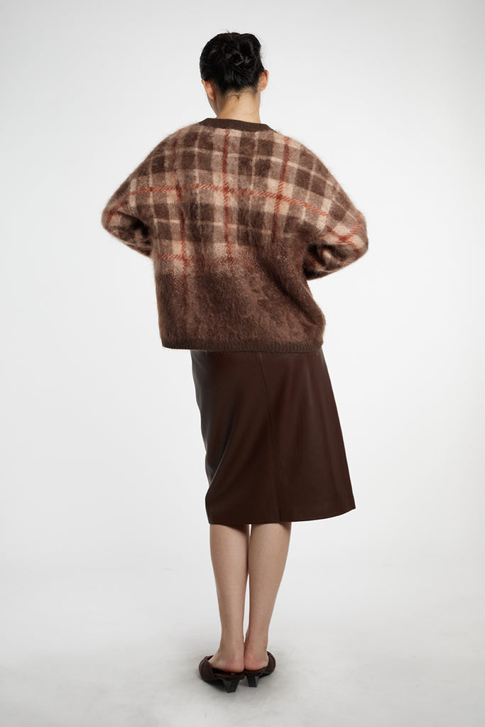 Fuzzy Brushed Cashmere Plaid Pullover Sweater  Fibflx