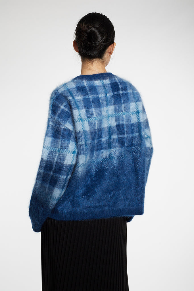 Fuzzy Brushed Cashmere Plaid Pullover Sweater  Fibflx