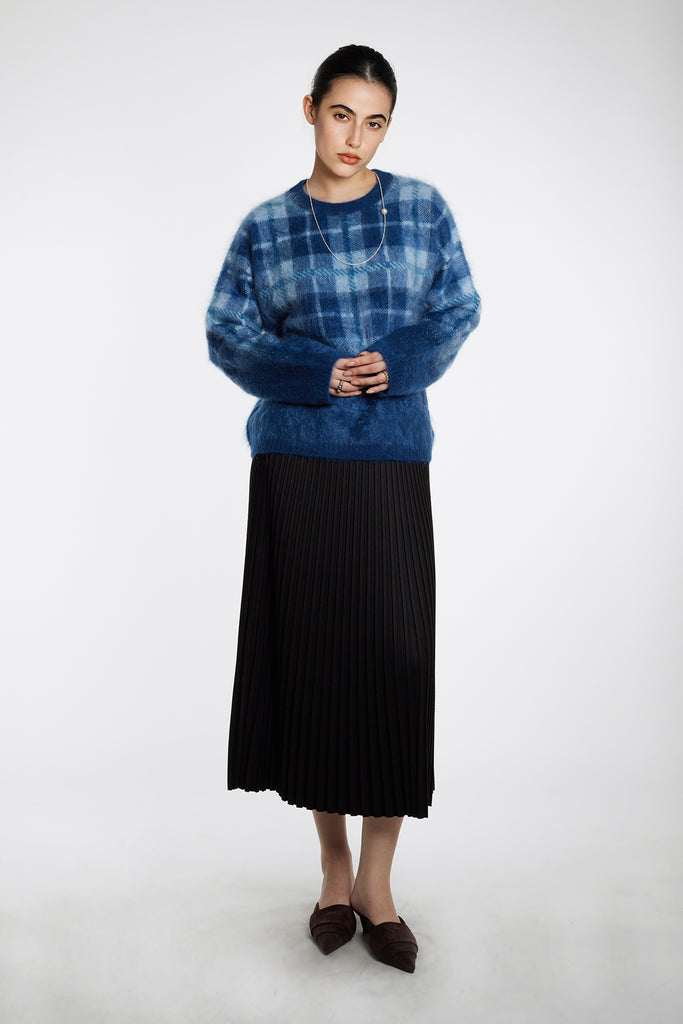 Fuzzy Brushed Cashmere Plaid Pullover Sweater  Fibflx