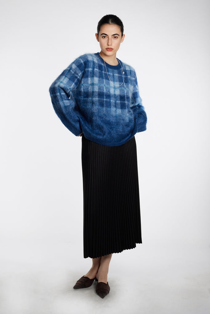 Fuzzy Brushed Cashmere Plaid Pullover Sweater  Fibflx