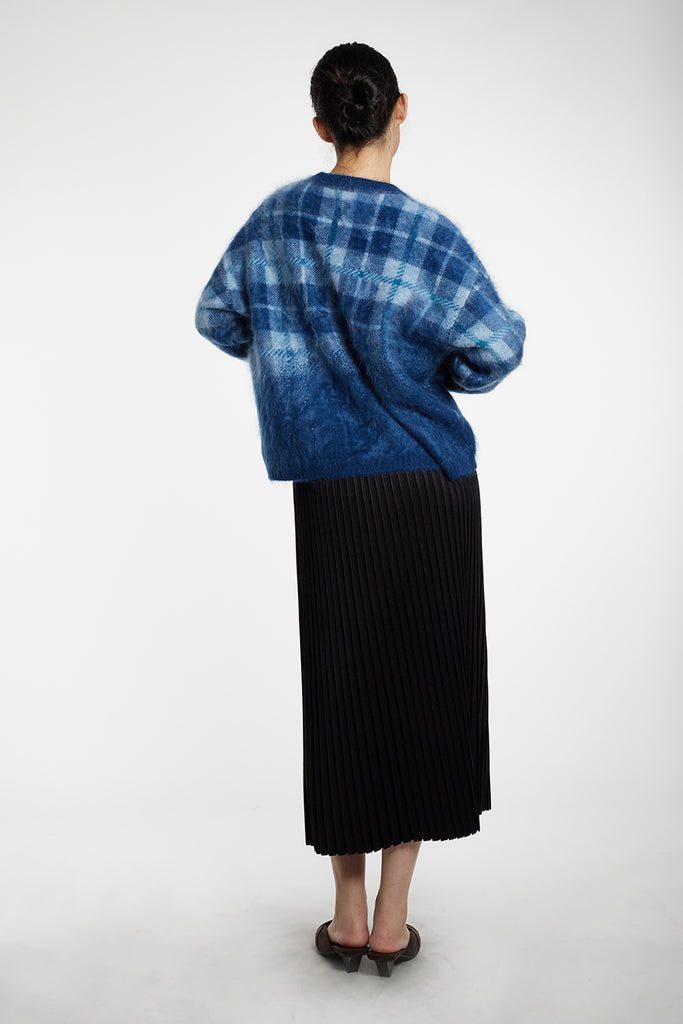 Fuzzy Brushed Cashmere Plaid Pullover Sweater  Fibflx