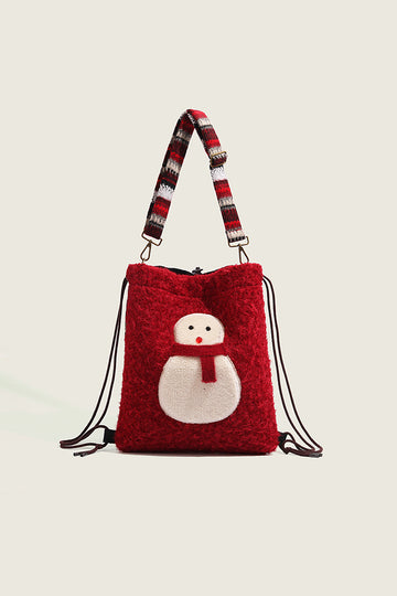 Fibflx Women's Fuzzy Christmas Backpack & Shoulder Bag with Snowman