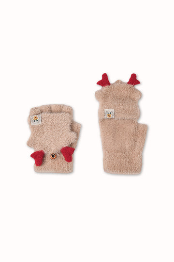 Fibflx Women's Fuzzy Christmas Fingerless Gloves with Flip-Top