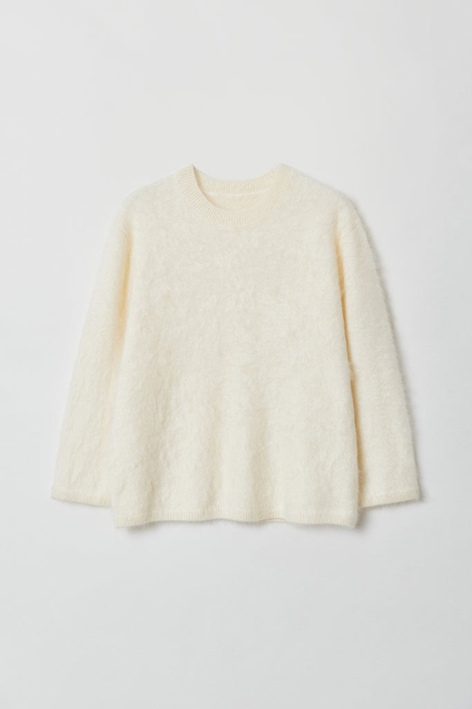 Fuzzy Oversized Brushed Cashmere Crewneck Sweater  Fibflx