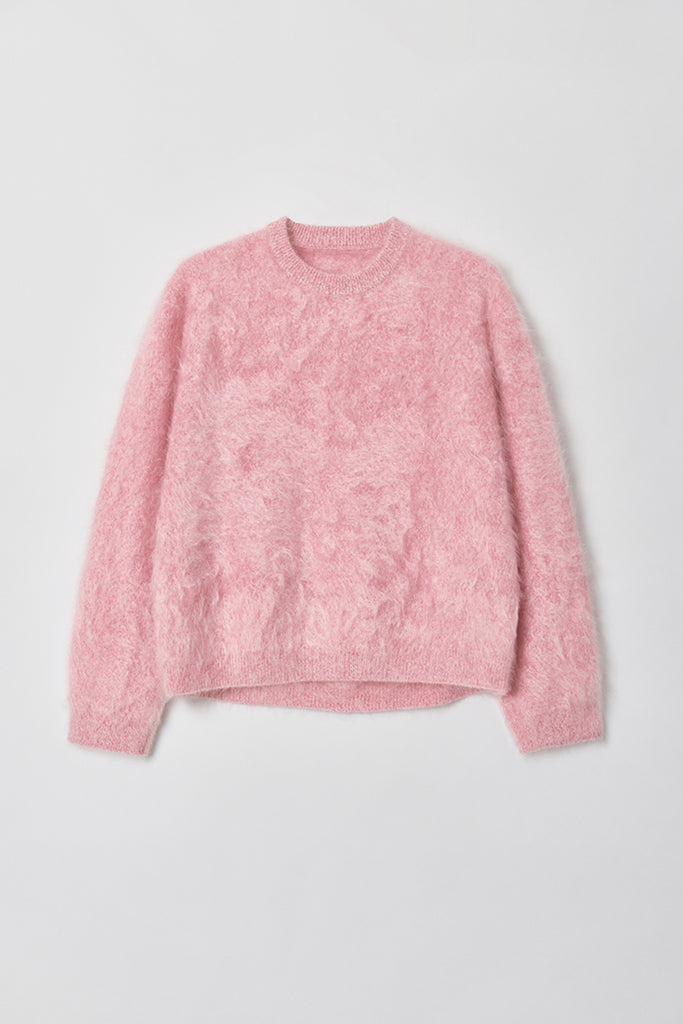 Fuzzy Oversized Brushed Cashmere Crewneck Sweater  Fibflx