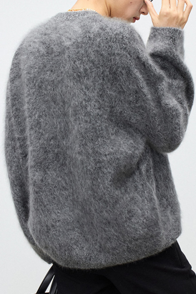 Fuzzy Oversized Brushed Cashmere Crewneck Sweater  Fibflx