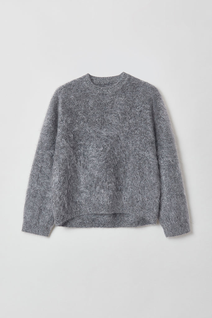 Fuzzy Oversized Brushed Cashmere Crewneck Sweater  Fibflx