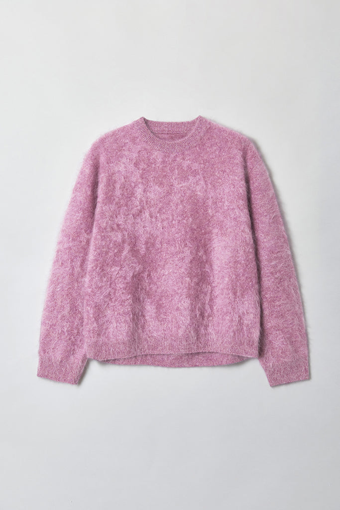 Fuzzy Oversized Brushed Cashmere Crewneck Sweater  Fibflx