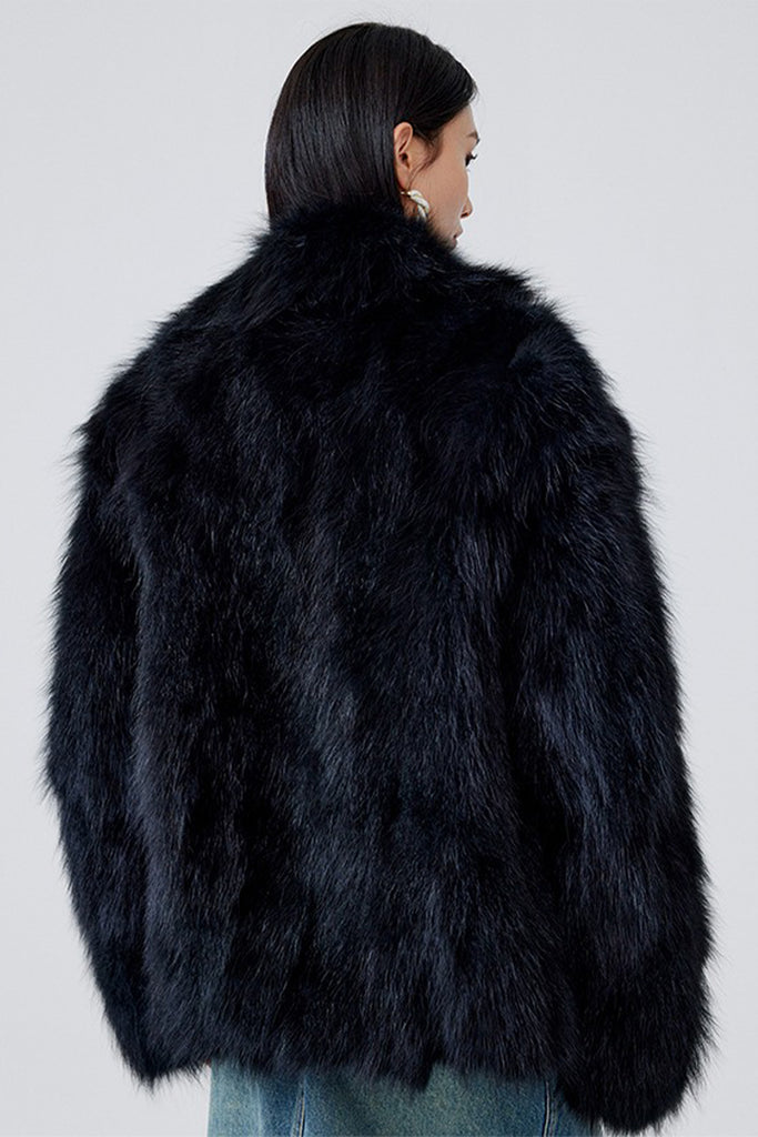 Genuine Fox Fur Toggle Jacket in Black  Fibflx