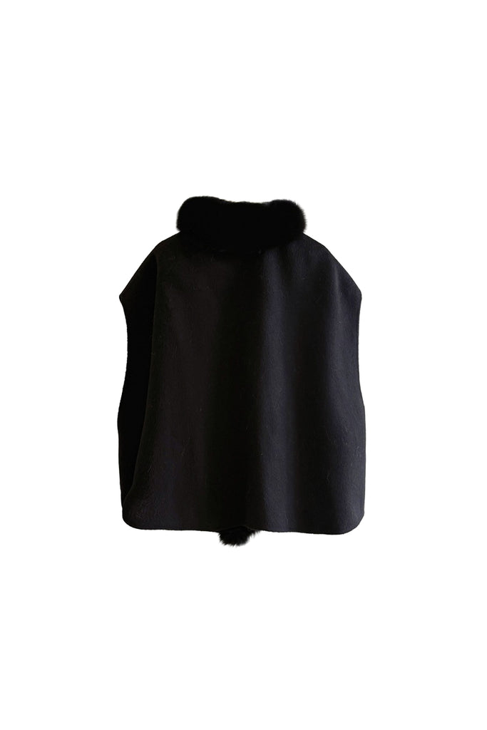 Genuine Fox Fur Trim Wool Cape  Fibflx