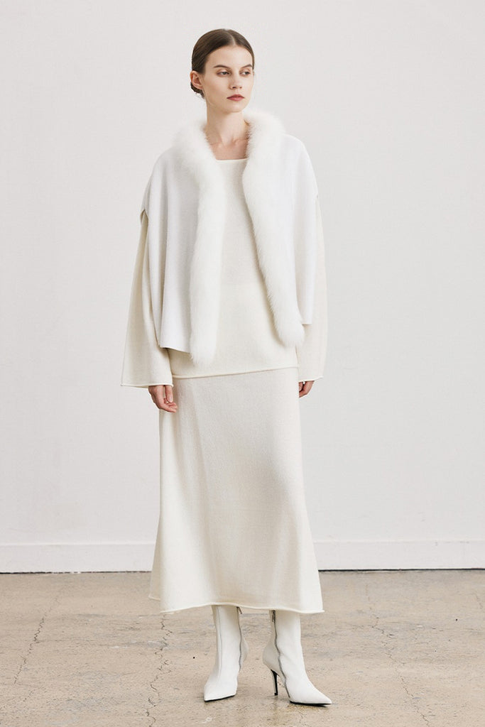 Genuine Fox Fur Trim Wool Cape  Fibflx